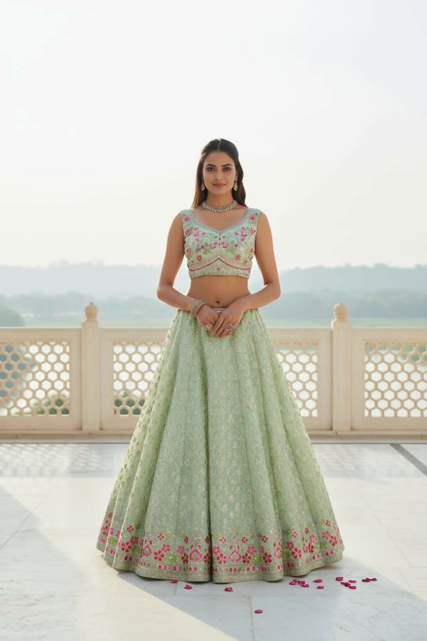 Lehenga Mart Designer Indian Wedding Lehenga Choli-Pista Green - Distacart