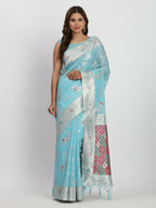 Shree Shyam Fashion Linen Cotton Sky Blue Saree - Distacart