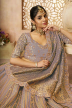 Kesar Fab Dark-Onion-Pink Net Hand_Woven Lehenga