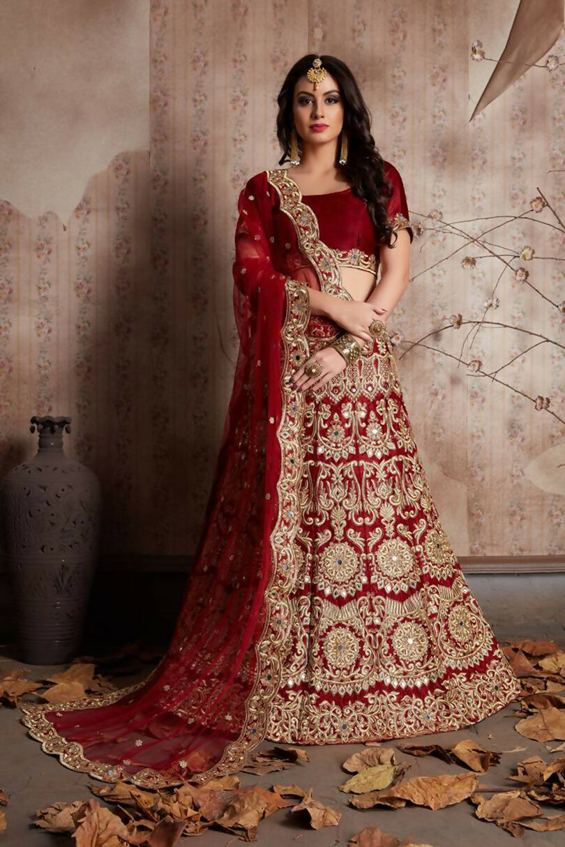 Jyoti Fashion Mesmerizing Red Sequins Embroidered Velvet Lehenga Choli with Dupatta