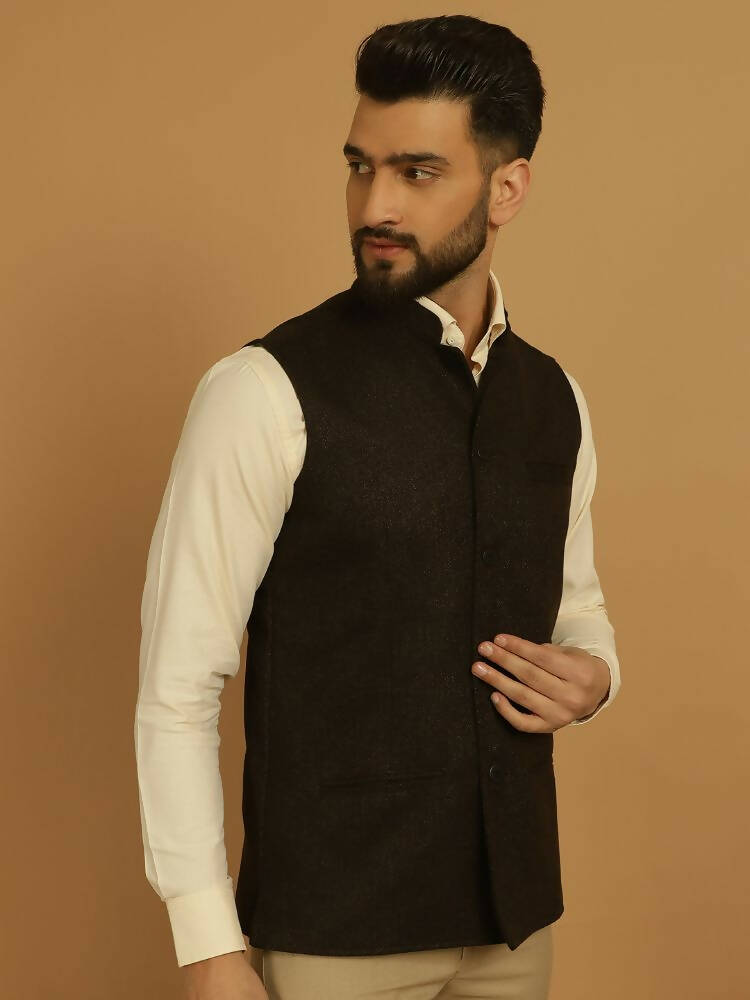 Even Apparels Pure Wool Nehru Jacket - Brown