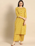 Vamika Printed Cotton Yellow Party Wear/Casual Wear Kurta Set/Suit - Distacart