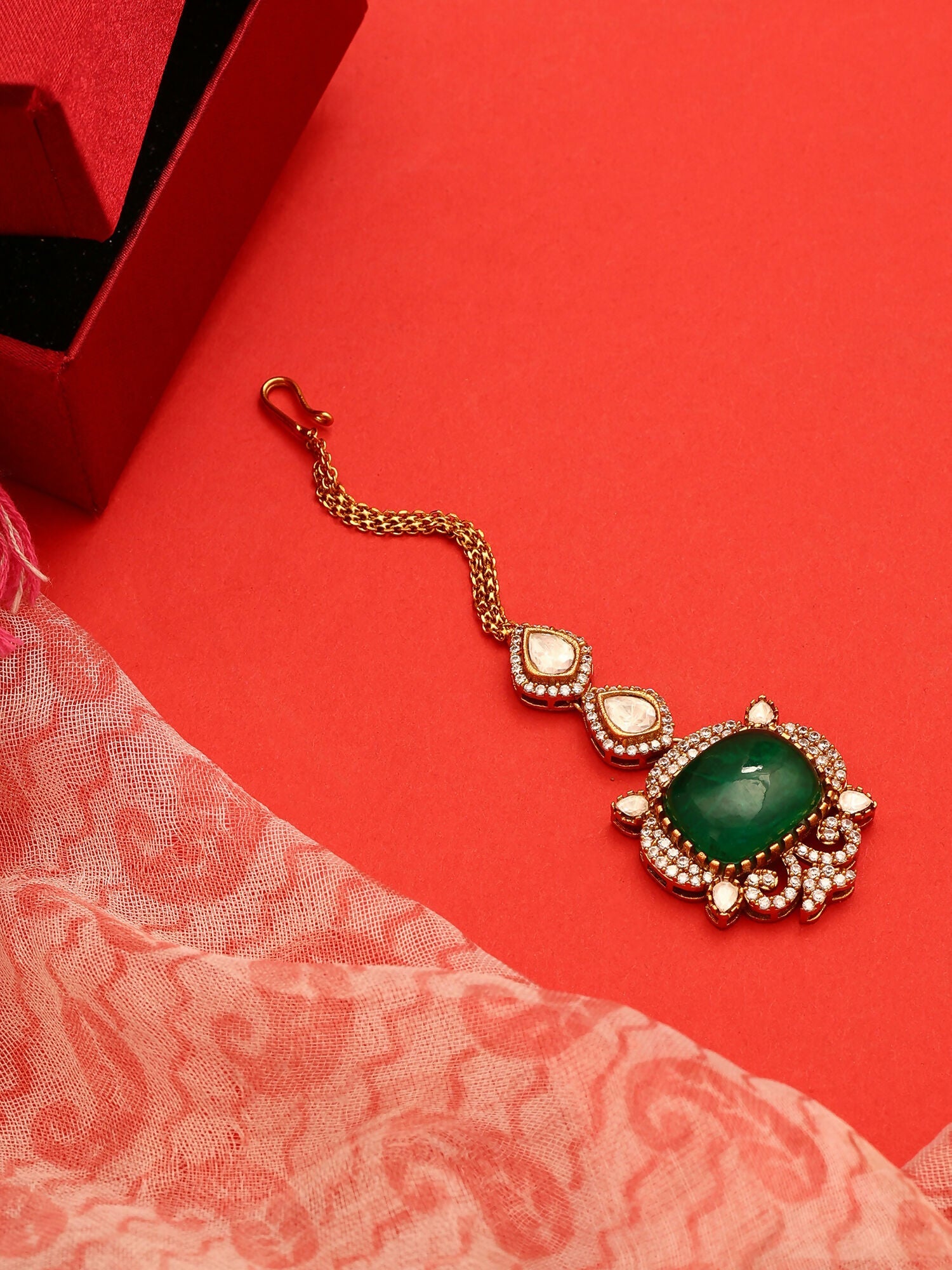 Ruby Raang Green Kundan Tikka - Distacart