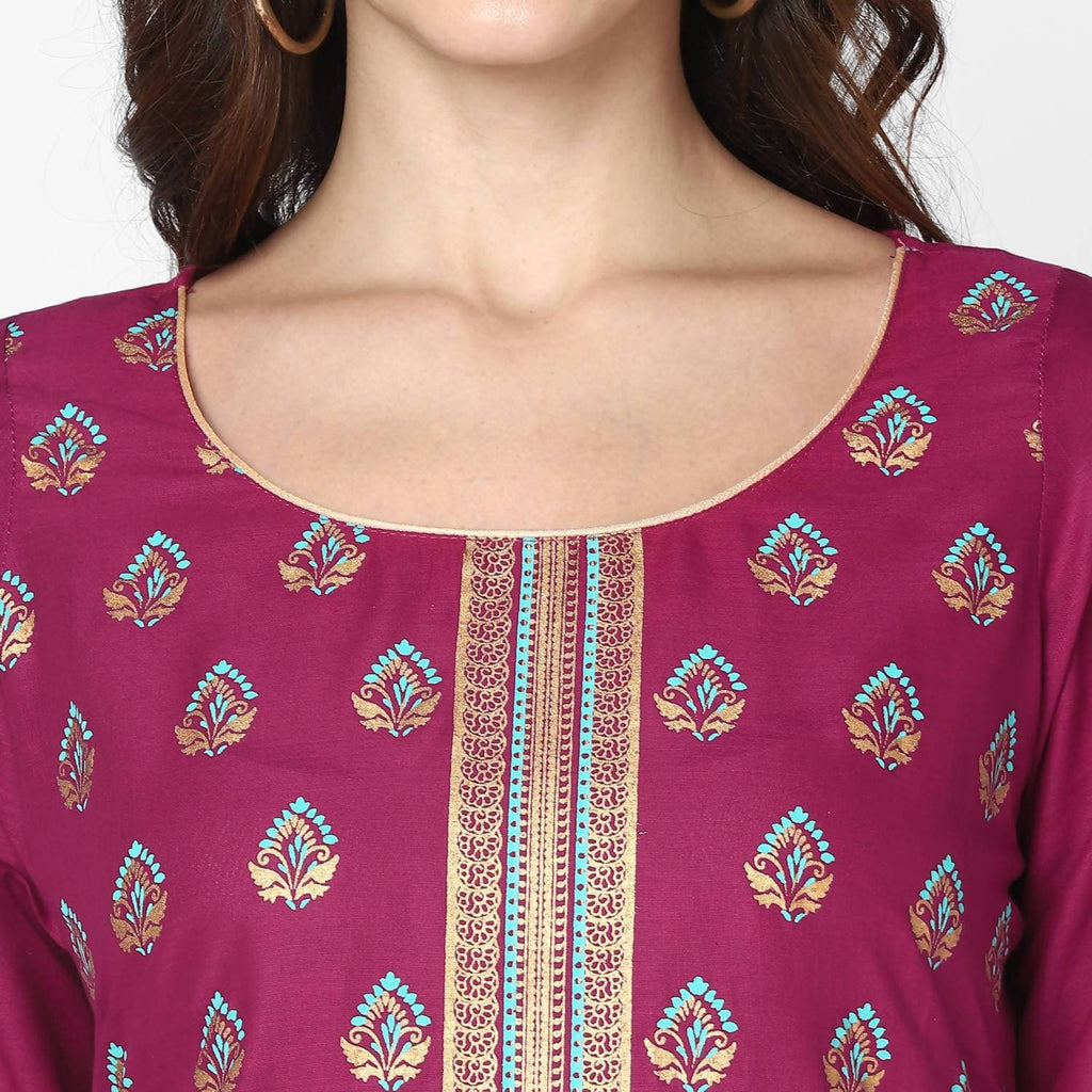 Cheera Hand Block Print Purple Straight Kurta (MAAI-049K)