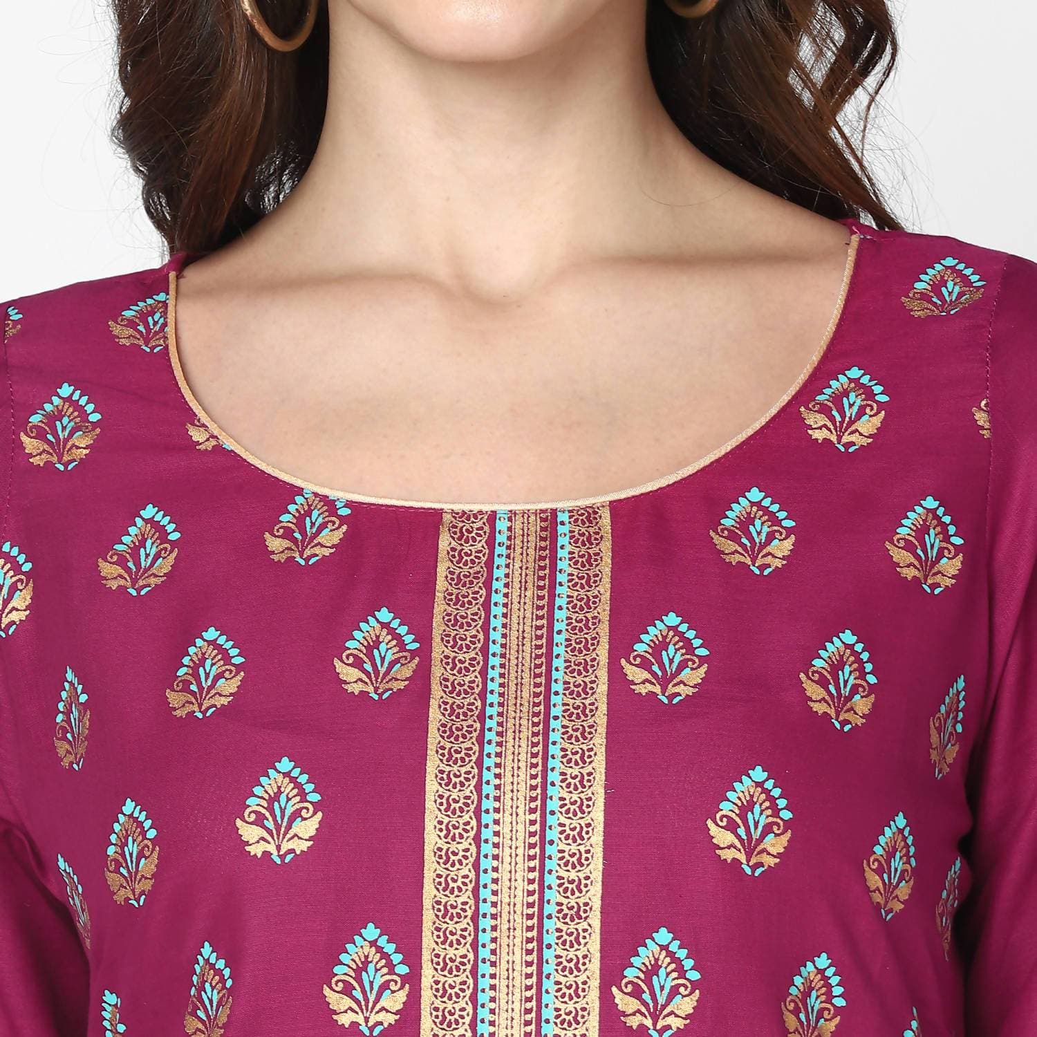 Cheera Hand Block Print Purple Straight Kurta (MAAI-049K)