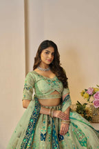 Kesar Fab Green Banarasi Silk Embroidered Lehenga