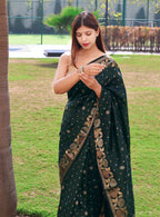DEIANA'S Beautiful Designer Golden zari Soft Lichi Silk Saree - Green