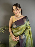 Joban Fashion Olive Green Intricate Zari Weaving Soft Silk Dharmavaram Saree