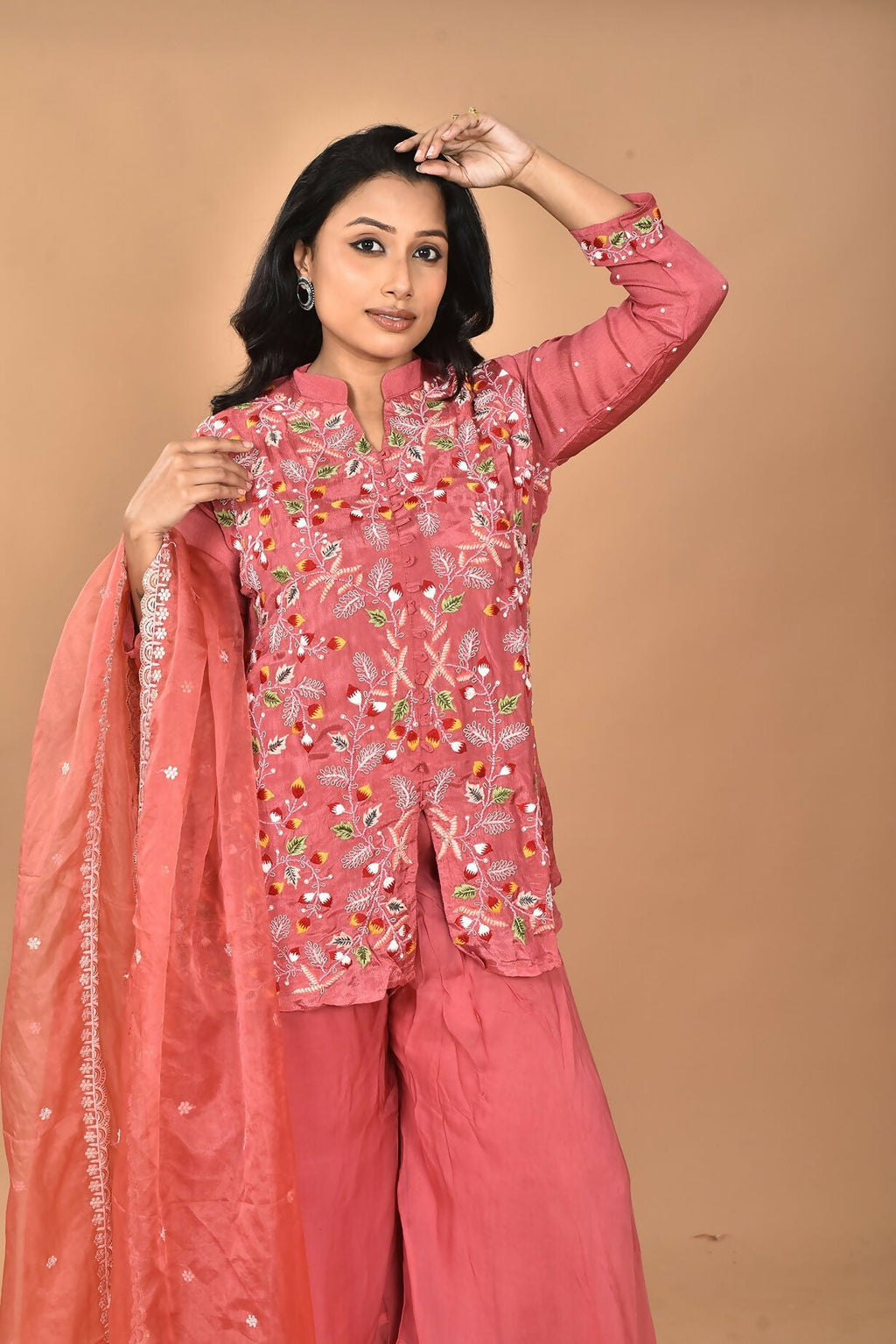 Morchari Women And Hand Embroidery Palazzo Set-Rust