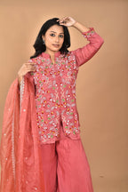 Morchari Women And Hand Embroidery Palazzo Set-Rust