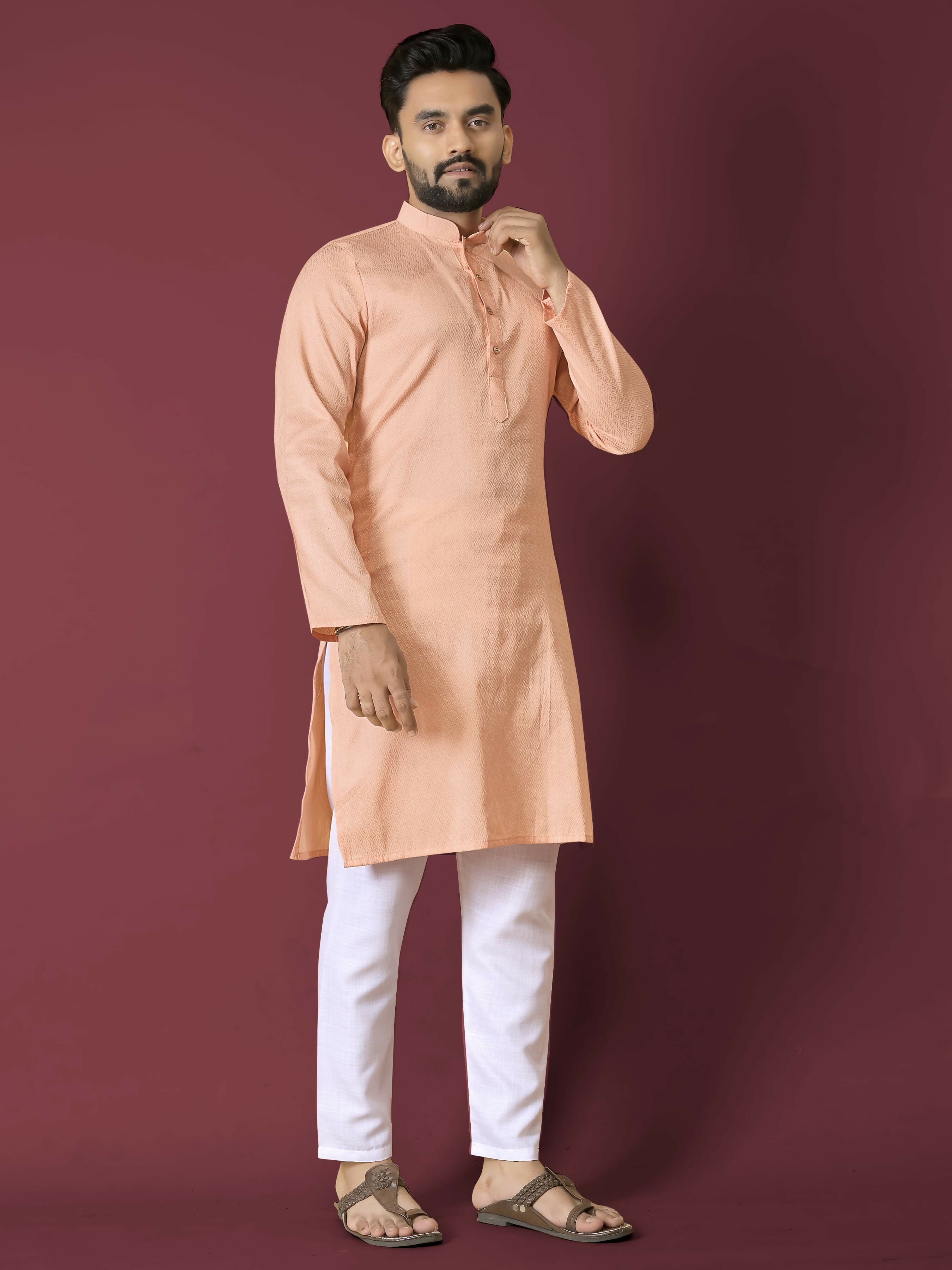 Anaita Orange Solid Soft Jacquard Silk Straight Kurta