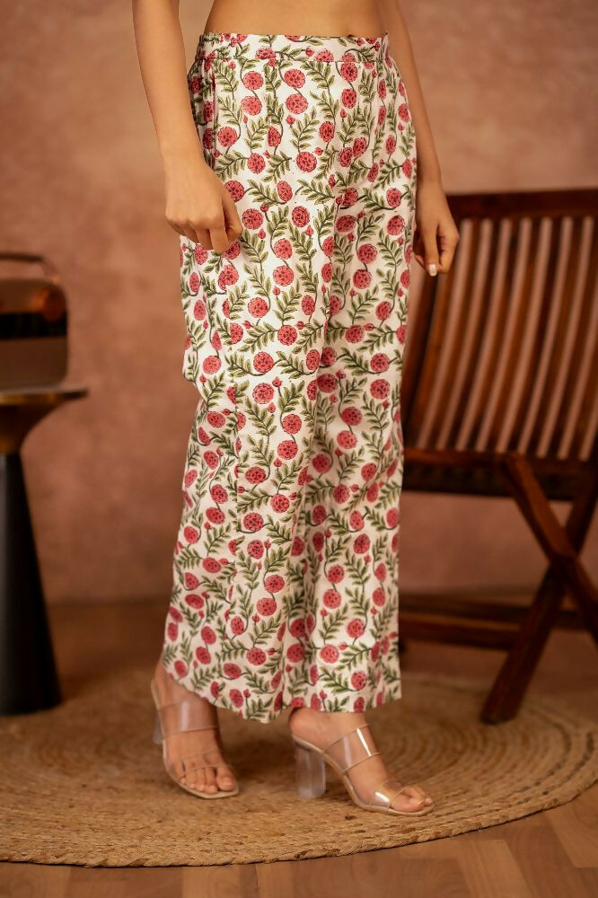 Joban Fashion Red Green Hand Block Printed Cotton Suit Set - Distacart