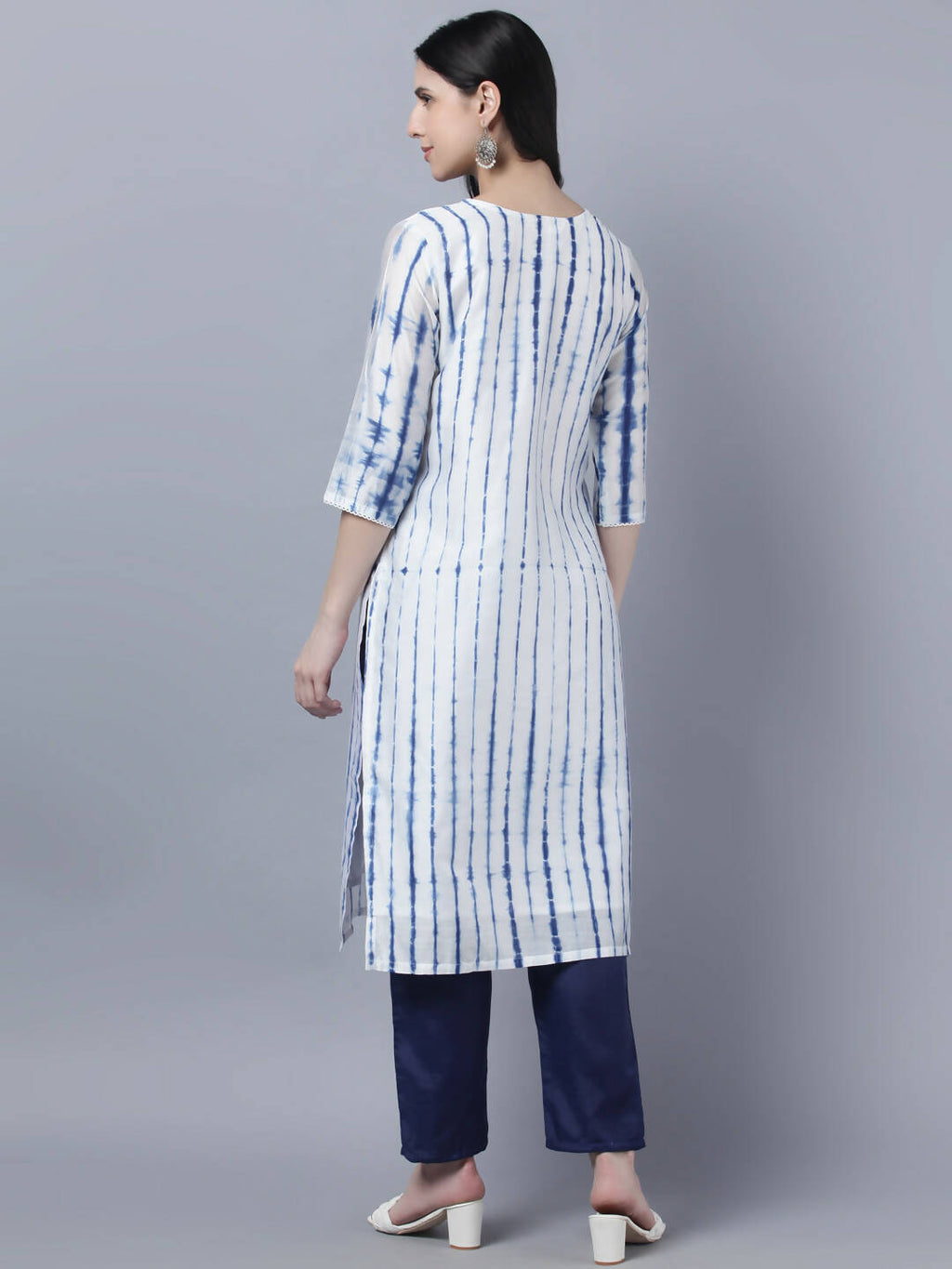 Myshka Women White Blue Tie Dyed Kurta Trousers With Dupatta Set - Distacart