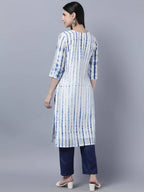 Myshka Women White Blue Tie Dyed Kurta Trousers With Dupatta Set - Distacart