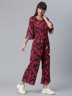 Ahalyaa Womens Navy & Red Rayon Printed Jumpsuit