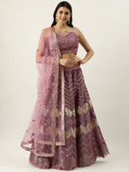 House of Panchhi Lavender - Net Embroidered Lehenga with Zig-Zag Pattern