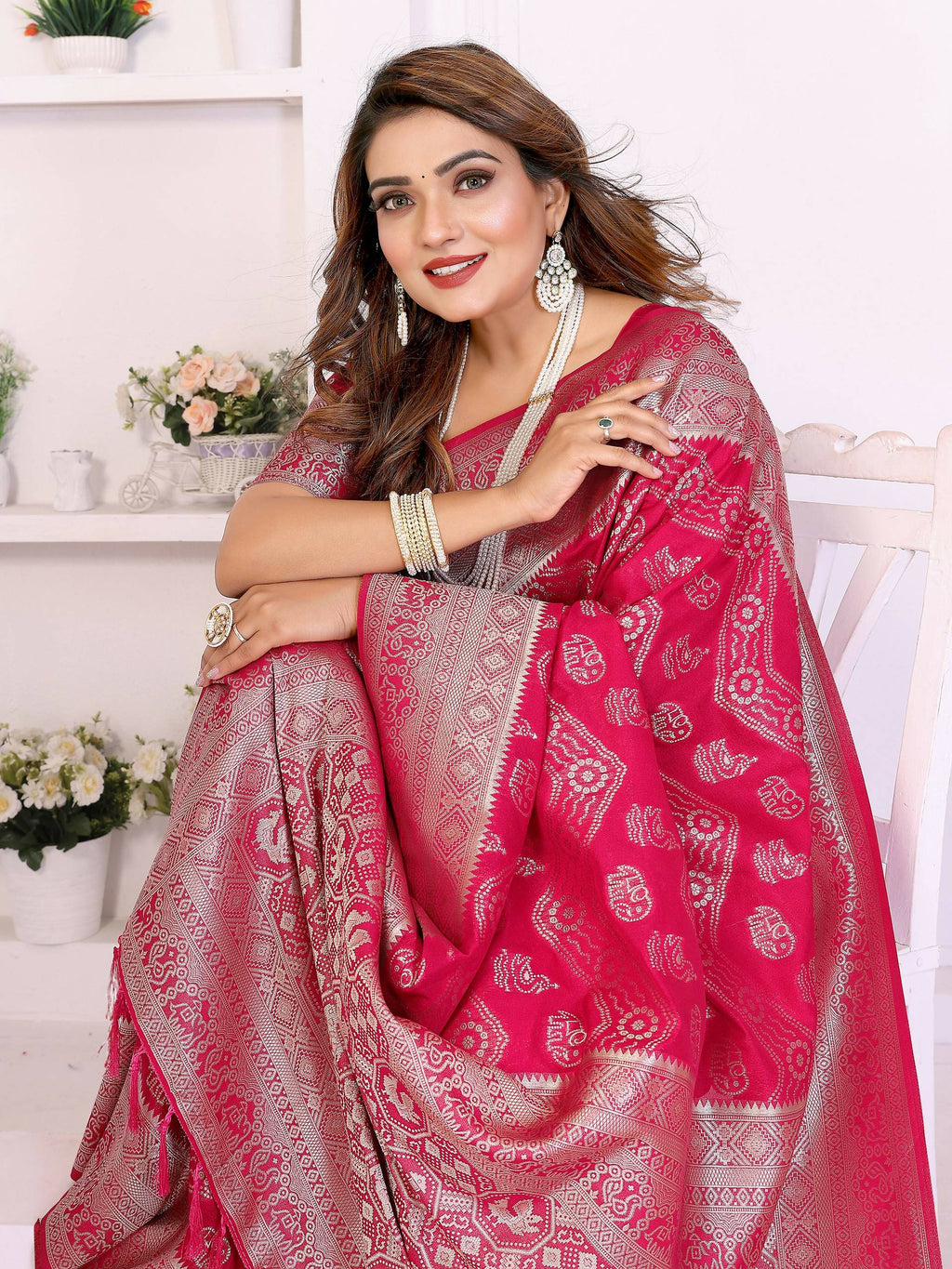Aastha Fashion Magenta Georgette Silk Leheriya With Elegant Zari Weaving Saree - Distacart