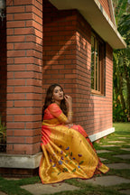 Jyoti Fashion Women's Coral Paithani Silk Zari Woven Saree with Blouse