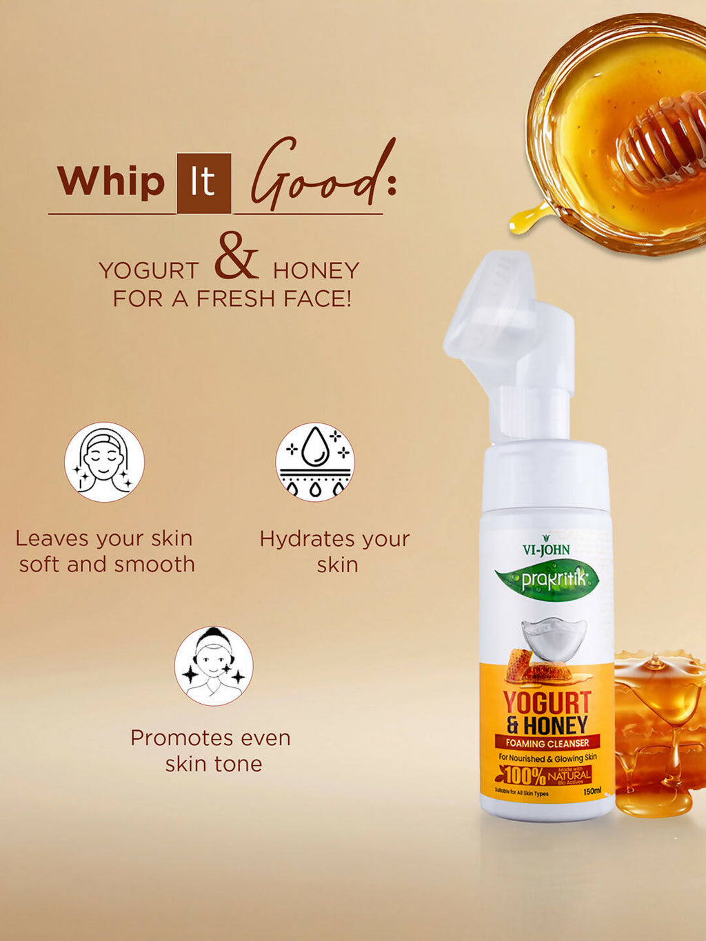 VI-JOHN Prakritik Yogurt & Honey geling Face wash Restores glow, Made With 100% Natural Bio Actives - Distacart
