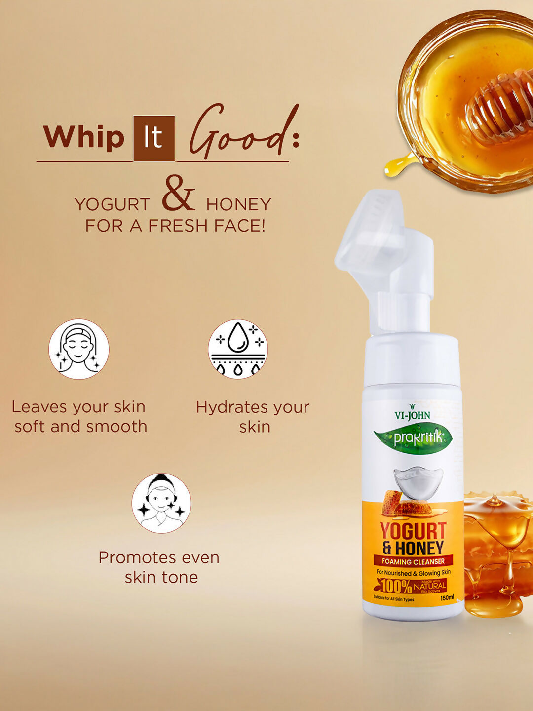 VI-JOHN Prakritik Yogurt & Honey geling Face wash Restores glow, Made With 100% Natural Bio Actives - Distacart