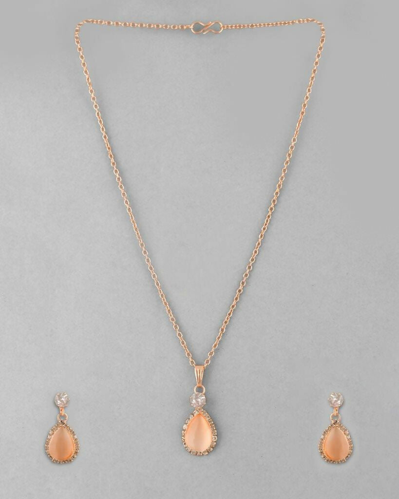 VOJ Gold-Polished Yellow Stone With AD Stone Studded Chain Set