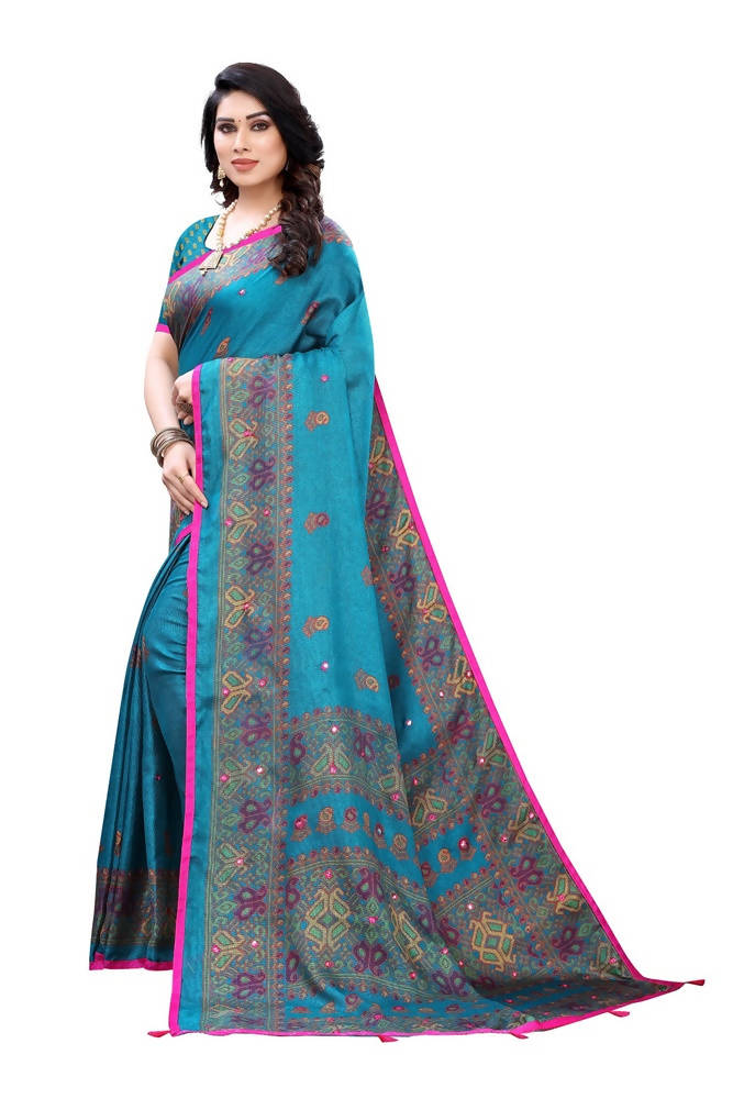Vamika Rama Green Color Jute Silk Mirror Work Saree