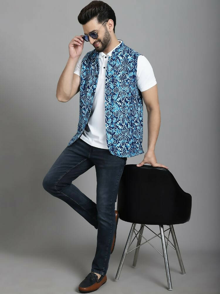Even Apparels Nehru Jacket With Welt Pockets - Blue