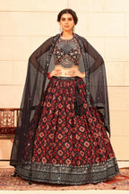 Maroon Faux Georgette Sequence work Lehenga Choli with Dupatta - Dhvani