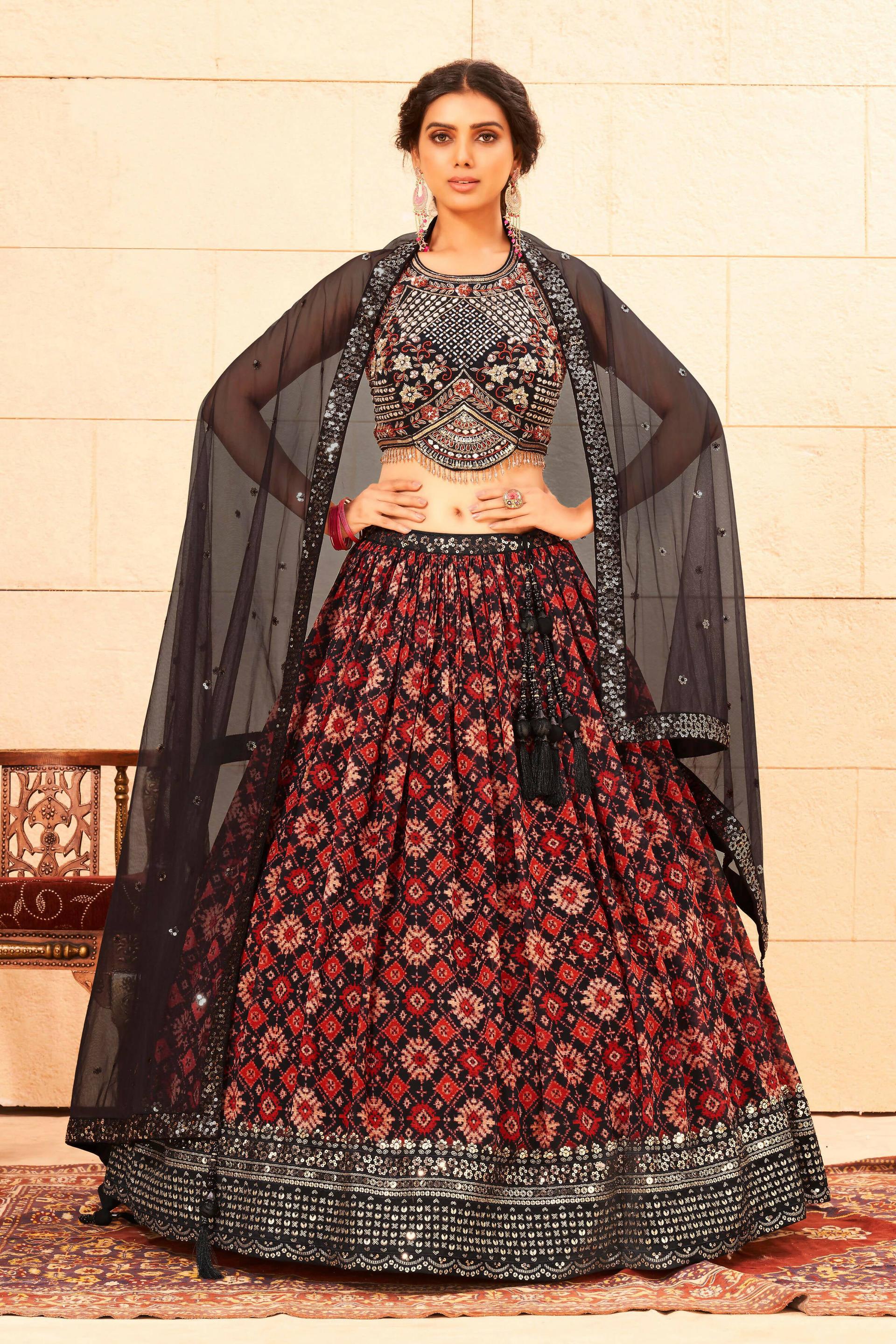 Maroon Faux Georgette Sequence work Lehenga Choli with Dupatta - Dhvani