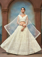 White Net Thread Sequence Embroidery Lehenga Choli - Jihu Culture