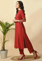 Joban Fashion Maroon Cotton Rayon Kurta Set