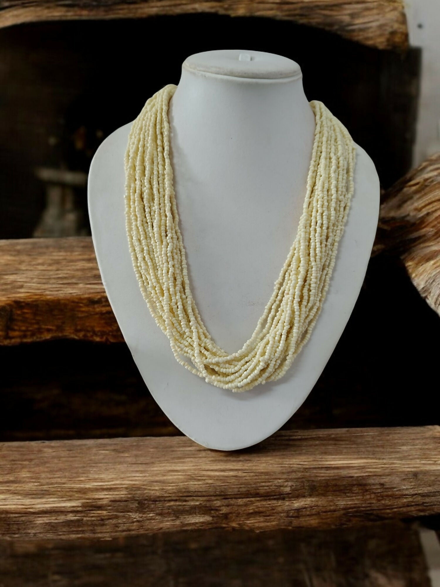 Inhanns Handmade Beaded Multilayer Necklace, 20 Layers - Cream