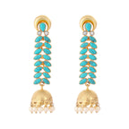 Nuyug 22K Gold Plated Pearl & Turquoise Stone Studded Contemporary Shaped Jhumkas - Distacart