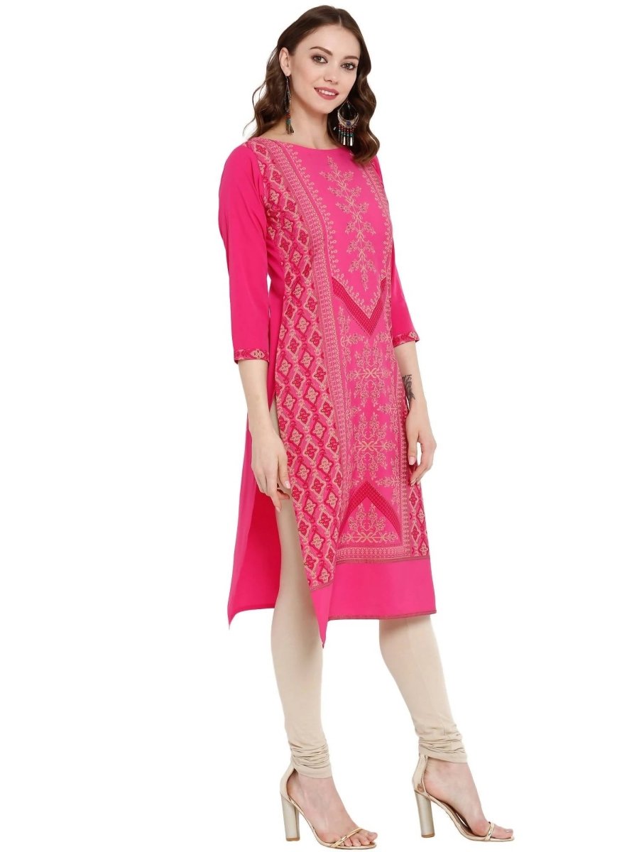 Ahalyaa Women Crepe Pink Printed Straight Kurta