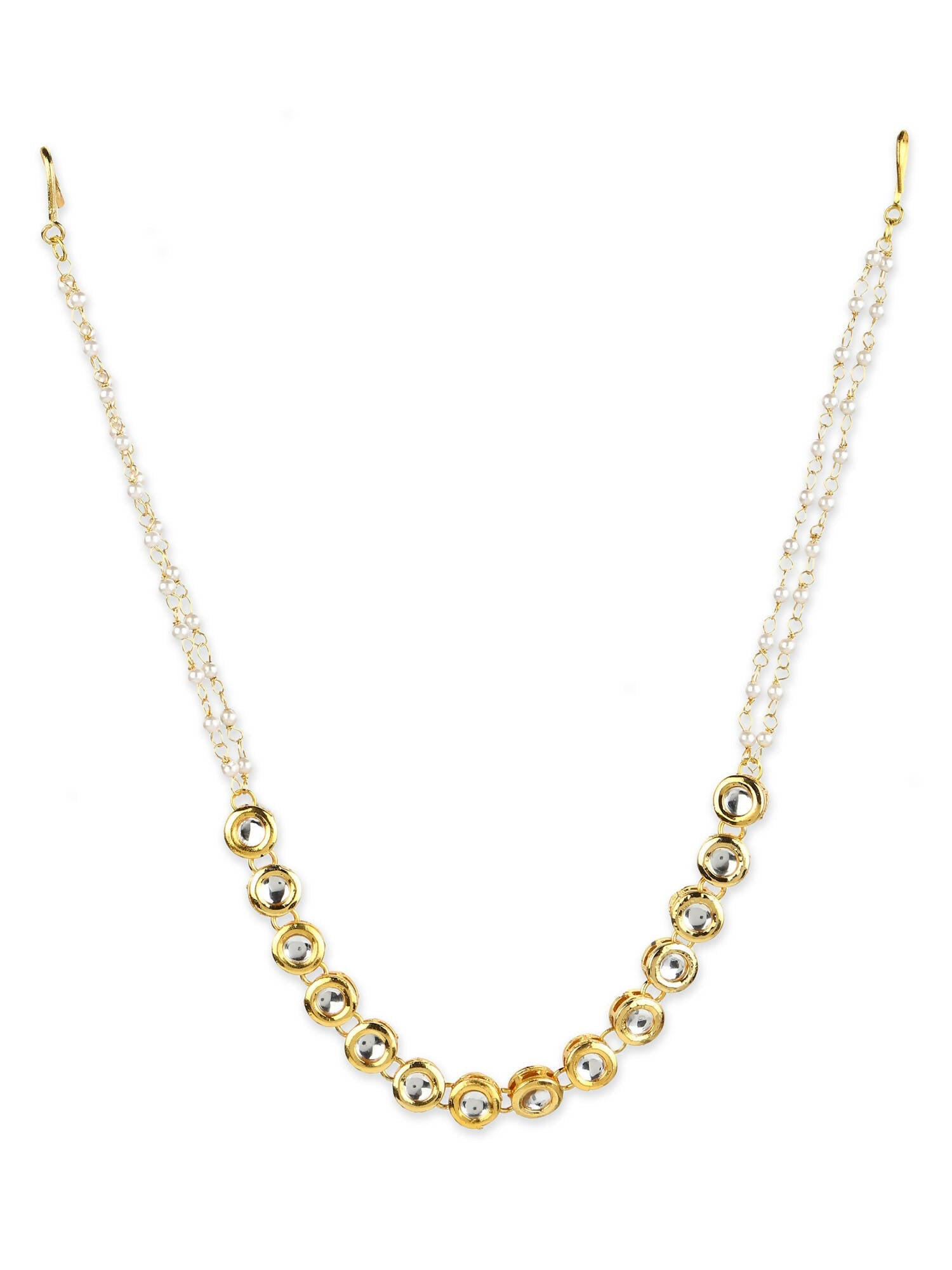 Gold-Plated White Kundan-Studded Pearl Beaded Matha Patti - Ruby Raang - Distacart