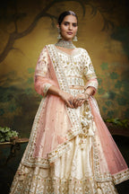 House of Panchhi Off White Pure Silk Moti & Zarkan heavy embroidery Lehenga choli & Dupatta