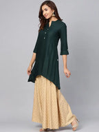 Juniper Women Solid Viscose Rayon Asymmetric Kurta (Dark Green) - Distacart