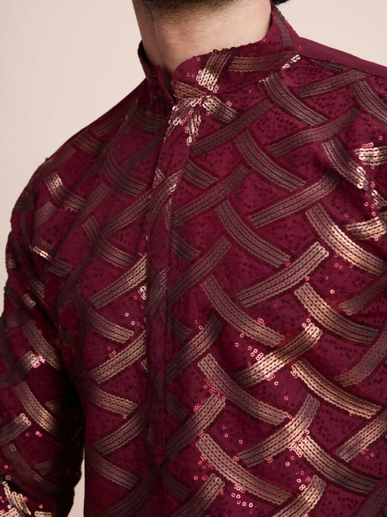 Vastranavya Traditional Festival Wear Pure Silk Thread & Sequence Embroidered Work Kurta