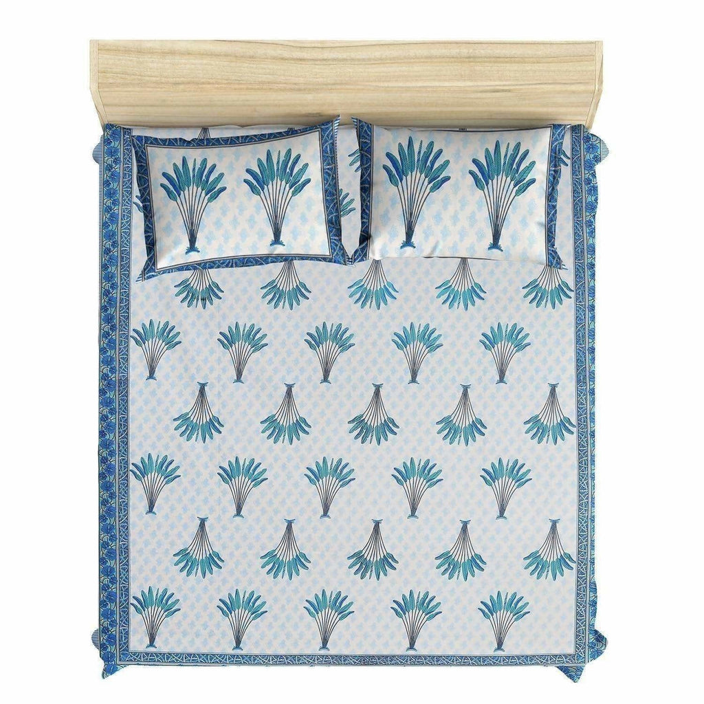 Jaipuri Hand Block Printed Traditional 144TC Cotton Double/Queen Bedsheet with 2 Pillow Covers