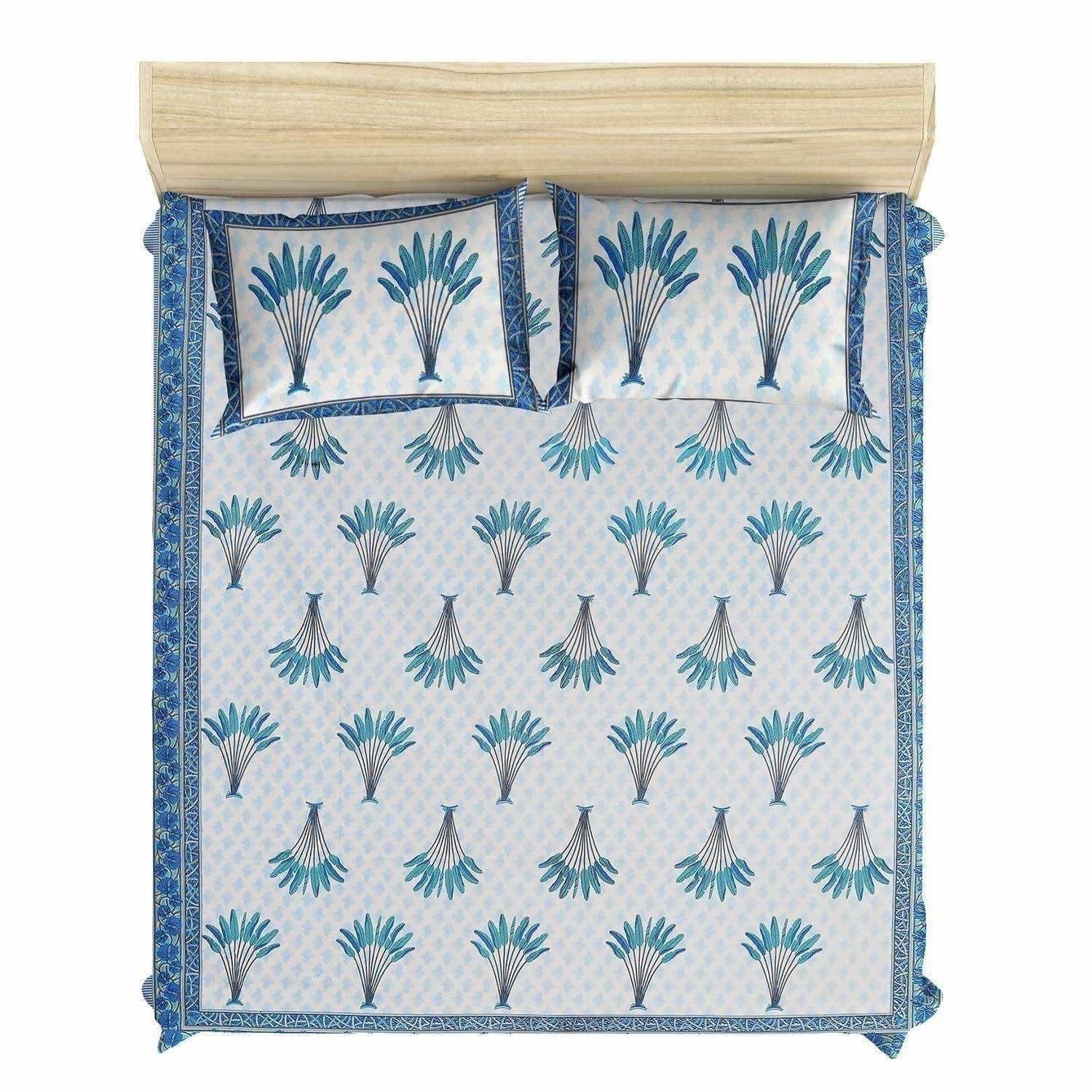 Jaipuri Hand Block Printed Traditional 144TC Cotton Double/Queen Bedsheet with 2 Pillow Covers