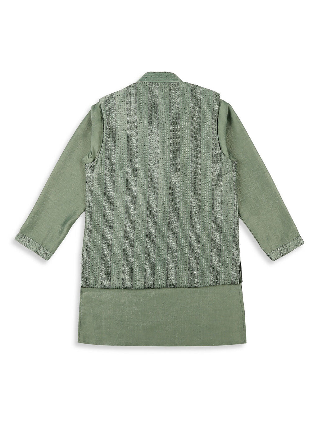 Joban Fashion Kids Island Embroidery Sequence Full Sleeves Kurta, Pyjama Set with Nehru Jacket - Green - Distacart