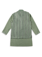 Joban Fashion Kids Island Embroidery Sequence Full Sleeves Kurta, Pyjama Set with Nehru Jacket - Green - Distacart