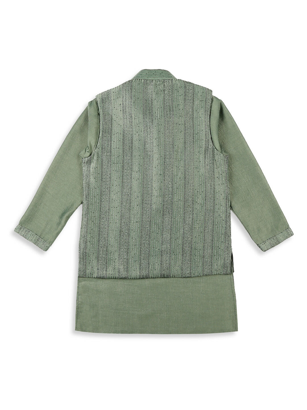 Joban Fashion Kids Island Embroidery Sequence Full Sleeves Kurta, Pyjama Set with Nehru Jacket - Green - Distacart