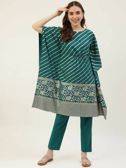 FIORRA Women's Turquise Poly Crepe Kaftan Type Kurta Set