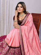 Pink Tusser Silk Zari And Sequins Embroidery Saree - Norita Saumya