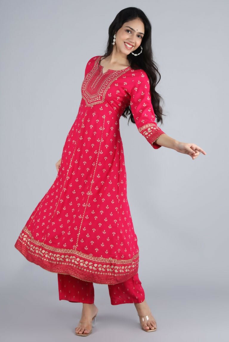 Alvano Alvano Beautiful Printed Kurti with Palazzo and Dupatta for women's and Girls (Pink)