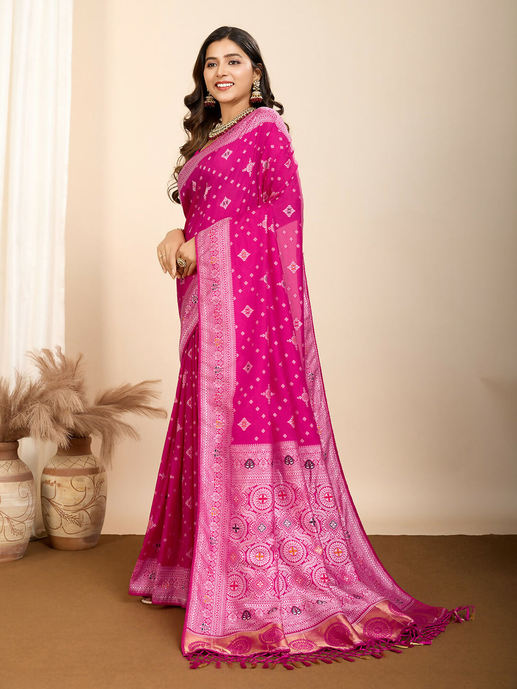 Pink Soft Silk Woven Meenakari Designer Saree - Vedanti