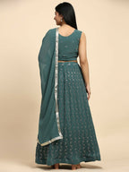Green Georgette Embroidered Lehenga choli with Dupatta - Dhara