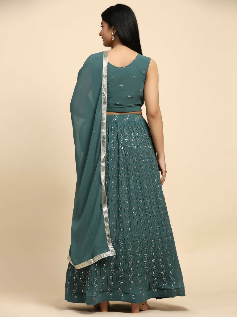 Green Georgette Embroidered Lehenga choli with Dupatta - Dhara