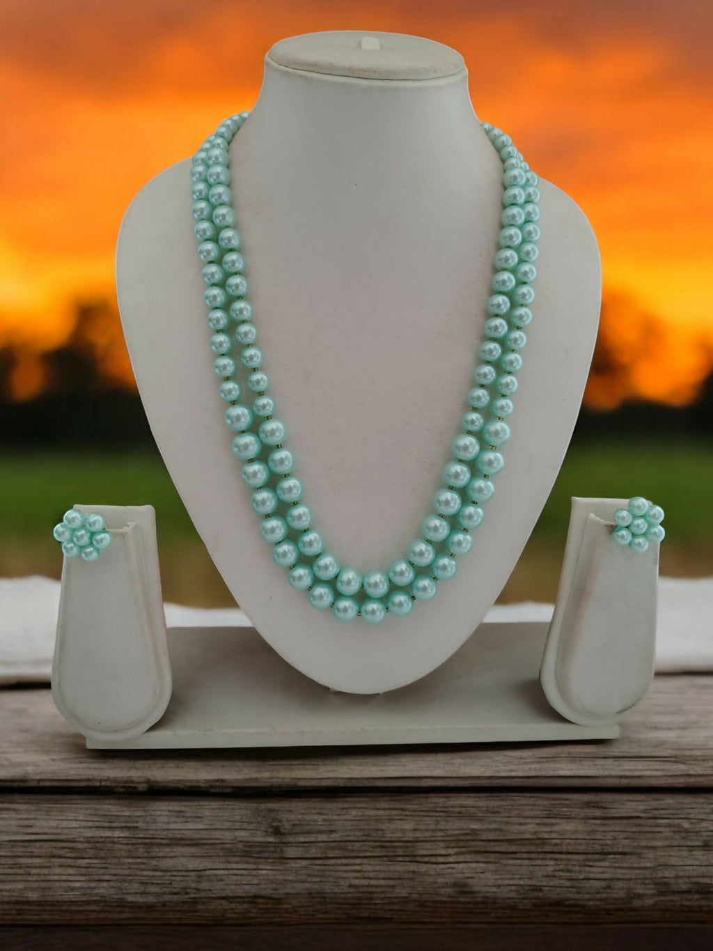 Inhanns Everyday Workwear Pearl Set (Double Layered Pearls) - Light Green